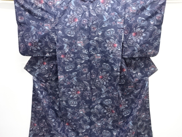 JAPANESE KIMONO / SILK / TOKAMACHI TSUMUGI / WOVEN FLORAL SARASA